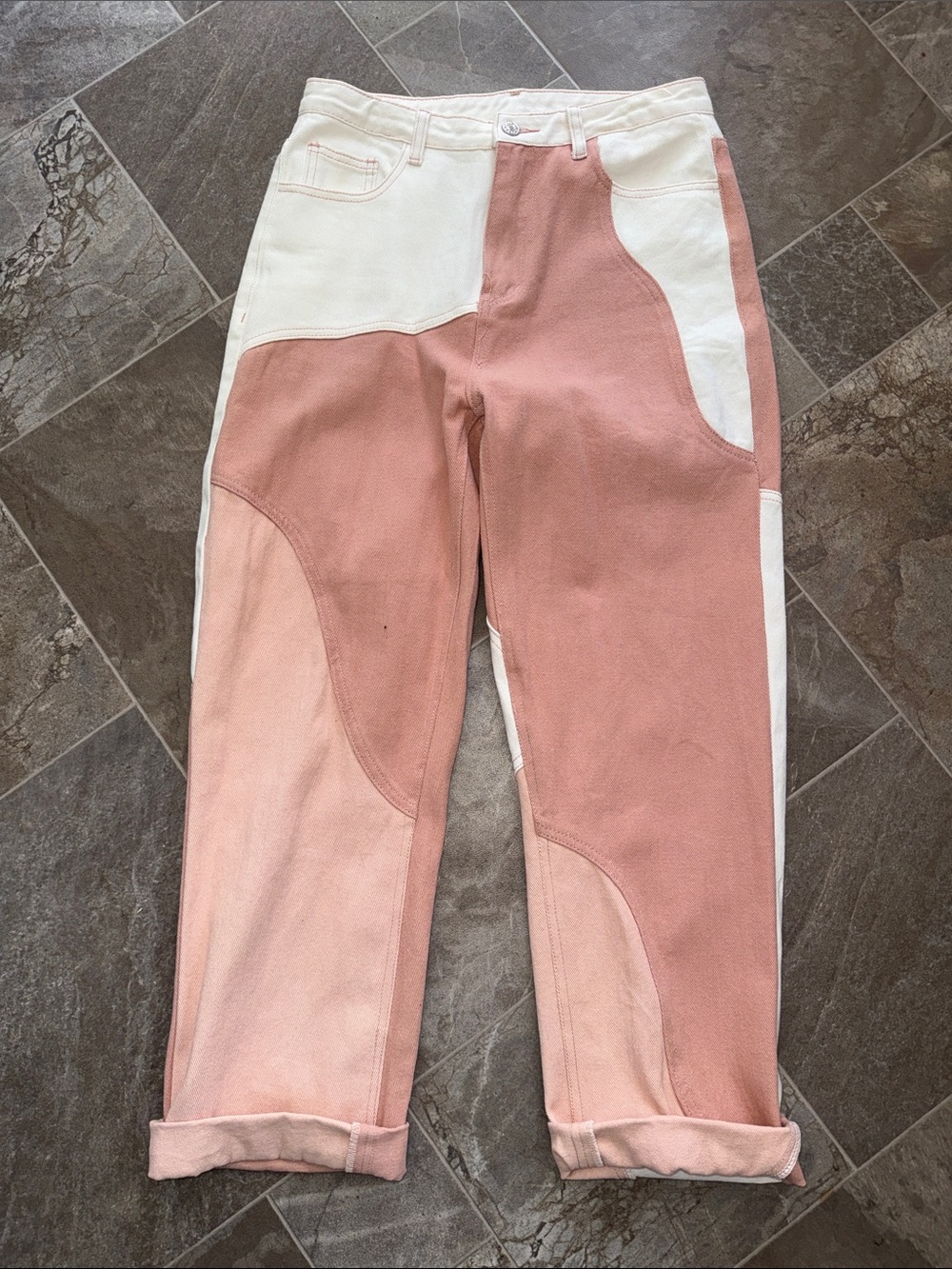 Cider Colorblock Pink and Cream Patchwork denim Jeans Med